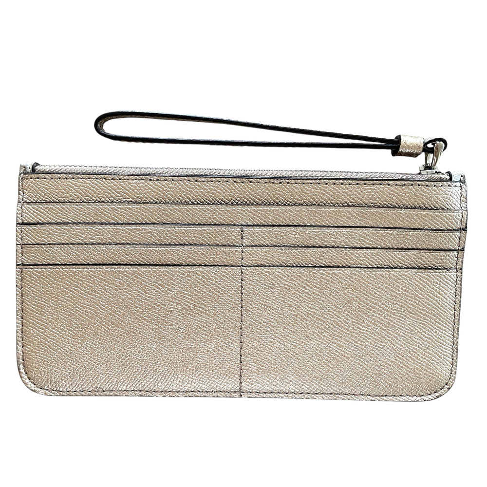 COACH Signature Metallic Gold Colorblock Leather Zip Top Wallet Wristlet F39672 - Picture 2 of 7